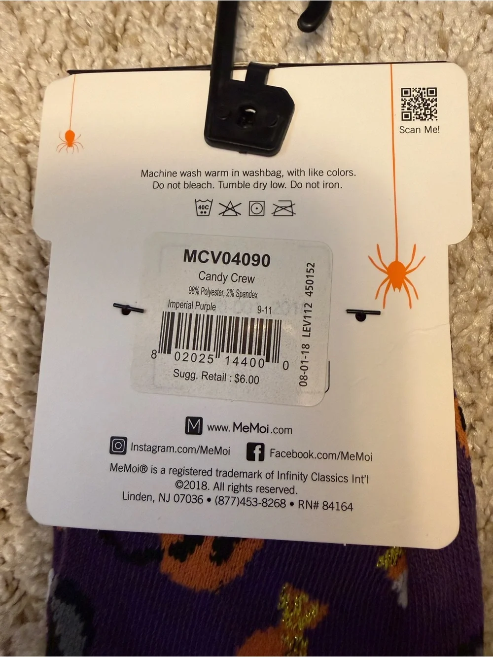 MeMoi Halloween Crew Socks - Purple & Black Pumpkin Designs